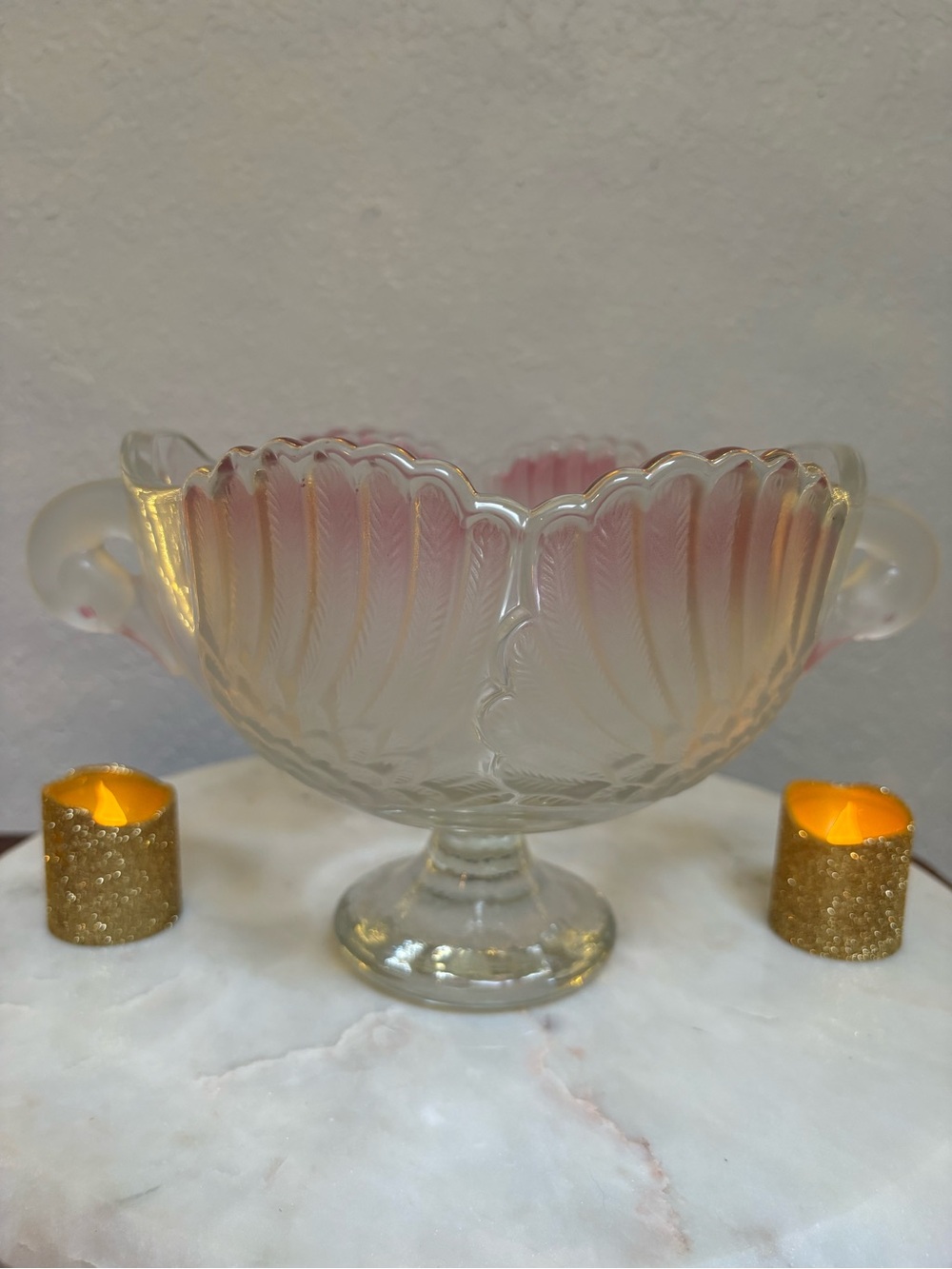 Vintage Frosted Glass Swan Bowl